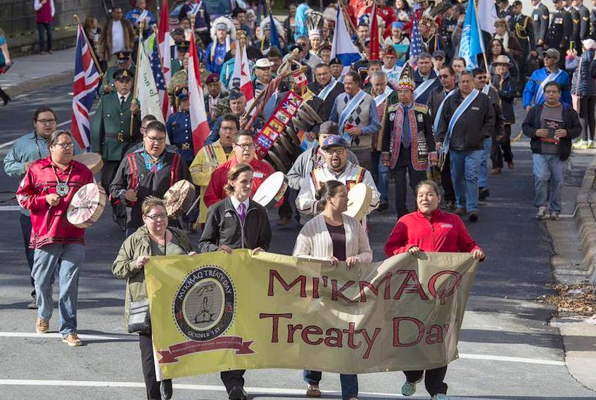 The annual Treaty Day parade travels through downtown Halifax on Monday. The event celebrates the living treaties of 1752 between the Mi'kmaq and the Crown.