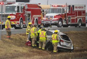 Fire, EHS and RCMP attend the scene of a single vehicle crash on Highway 102 in December 4. File