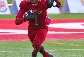 Acadia Axemen senior receiver Glodin Mulali is among 13 players from the Atlantic university conference chosen to participate in the upcoming CFL combines. - Acadia Athletics