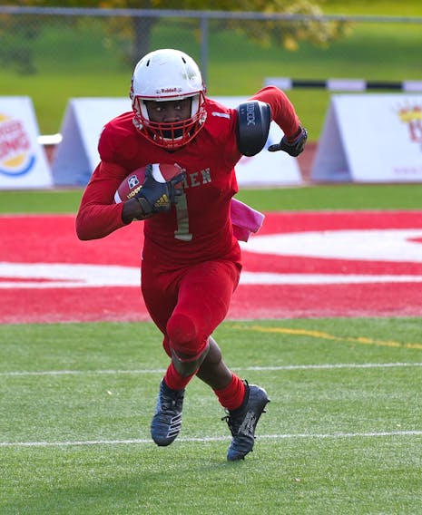 Acadia Axemen senior receiver Glodin Mulali is among 13 players from the Atlantic university conference chosen to participate in the upcoming CFL combines. - Acadia Athletics