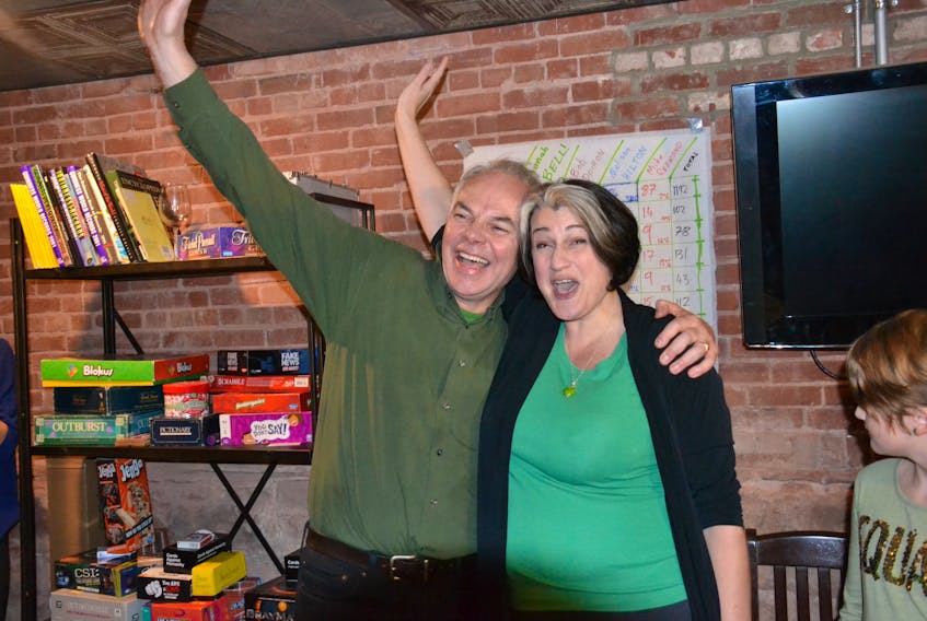 Green Party Leader Peter Bevan-Baker celebrates with Hannah Bell after she won the District 11 byelection in Charlottetown-Parkdale.
(Guardian Photo)