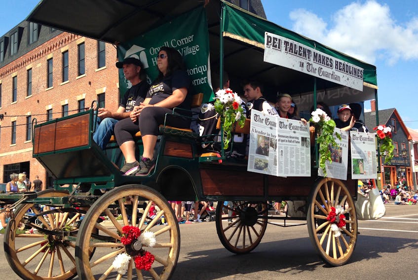 The Guardian newspaper celebrates P.E.I. talent with its float in the 2018 Gold Cup parade.