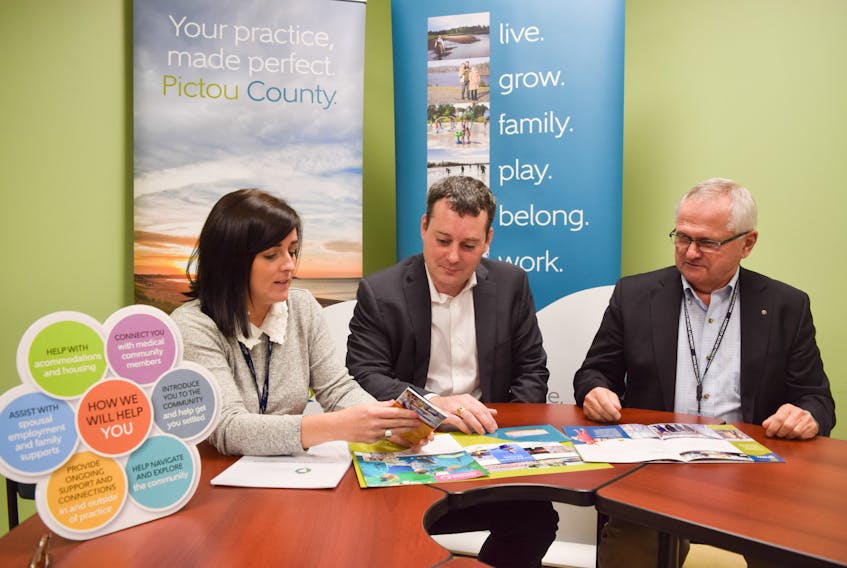 From left are Healthy Pictou County project navigator Nicole LeBlanc, Nova Scotia Health Minister Randy Delorey and Murray Hill, chair of Healthy Pictou County. CONTRIBUTED