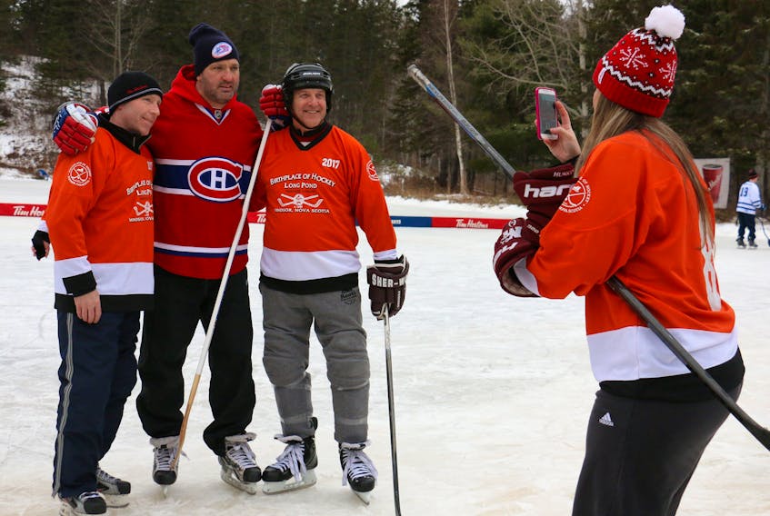 Every year, the Long Pond Hockey Heritage Classic draws former NHL greats to the area. This year, Bryan Trottier and Ron Duguay will be lacing up their skates to take part in the outdoor event. Pictured here, from the 2017 tournament, is retired NHLer Stéphane Richer, who was more than approachable – often taking time out to play a little hockey with youngsters, pose for photos or sign autographs in between scheduled tournament games.