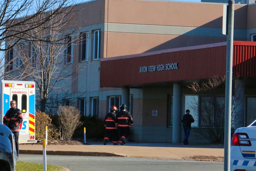 Windsor firefighters, RCMP officers and paramedics were called to Avon View High School Nov. 21 after a fire was discovered in a bathroom.