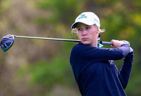 Heather McLean of Wagner College watches her drive during the Brown Bear Invitational, an NCAA Division 1 golf tournament in October. McLean will defend her Nova Scotia junior girls’ championship this week in Truro. - Wagner Athletics