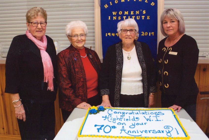 Highfield WI committee chairwoman Annita Smith, left, joins Vivian Frizzell, longest-serving Highfield WI member (at 64 years), Dorothy Taylor, founding member, and Anna Cooper, HighfielI president, at the club's 70th anniversary celebration.