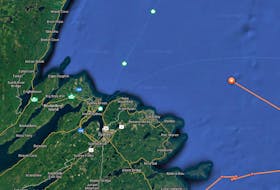 Hilton the Shark returned to waters off Cape Breton this week. This image captured from the Ocearch website shows Hilton the Shark off of Cape Breton, somewhere between Donkin and Glace Bay on Sept. 11, 2018.