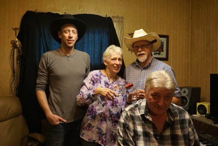 Ben, Mary and Lawry MacLeod join Amherst musician Mark Raddin (seated) in Tantramar Theatre’s Brown Bag Theatre, How the West Was Sung on Oct. 17 and 18 at the RCAF Association Hall at 31 Havelock St. in Amherst.