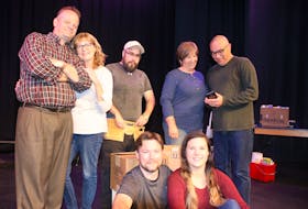 Hubtown Theatre will be staging ‘Things My Mother Taught Me’ this month. The cast consists of, seated, David Hiscock, Jennifer MacLean; standing, from left, Paul Gamble, Karen Carroll, Jeff Westlake, Connie Baird and Jeff DeViller.