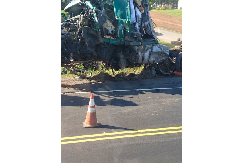 Two tractor trailers collided in Hazel Grove late on Aug. 14. One driver was taken to hospital with non-life-threatening injuries.