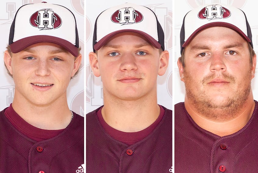 From left, Chandler Laporte, Ryan Abraham and Tyler Johnston play baseball for the Holland College Hurricanes.