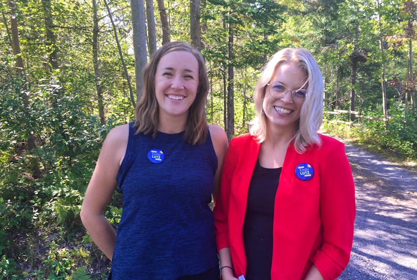 Emily Lutz, (right) who is running for re-election in Kings County's District 7, says she's disappointed that she is fielding question from electors who seem to be receiving information designed to discredit her candidacy because she is a young mother. She and Meg Hodges, who is not offering in her own riding, both say they have had to endure comments during their council careers suggesting that women with children should be home raising them instead of holding public office