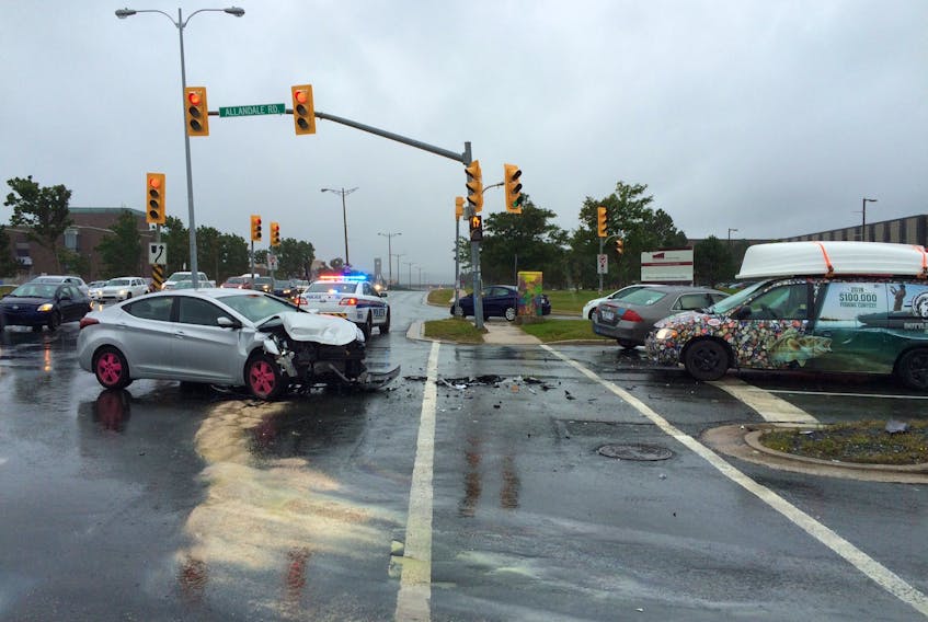 Three vehicles collided lunch-time Wednesday at the intersection of Allandale Road and Prince Philip Drive in St. John's.