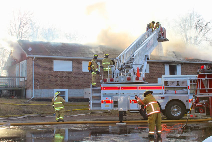 Aerial crews from the Sackville Fire & Rescue Department are fighting the blaze from above while firefighters are also on the ground attempting to put out the fire.