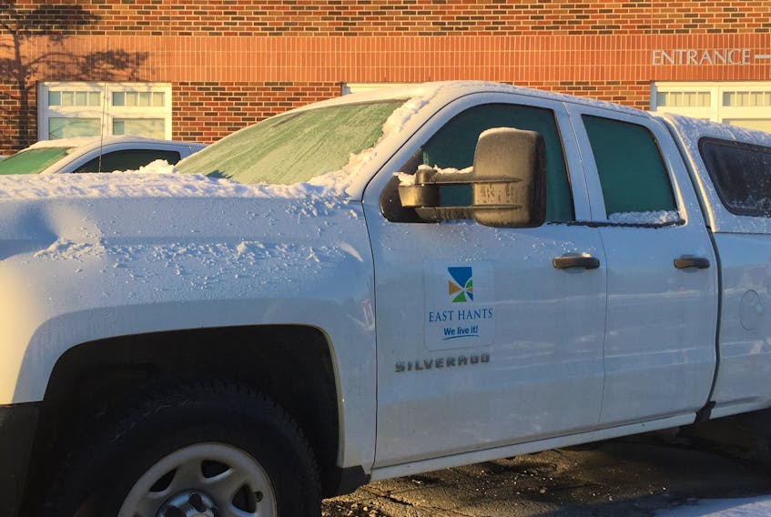 An East Hants truck is parked Saturday morning in Elmsdale outside the Lloyd E. Matheson Centre, which houses the municipal administration and council chambers.
