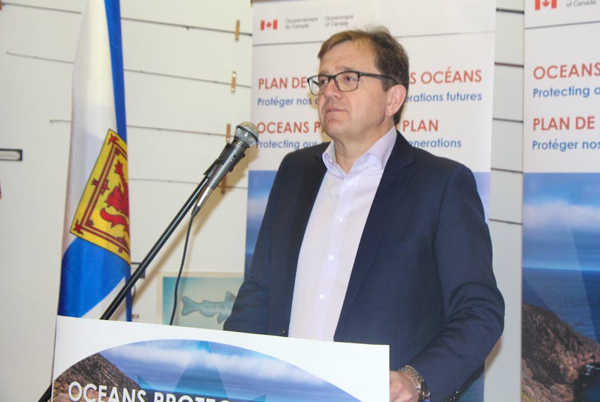 Cutline: Jonathan Wilkinson, Minister of Fisheries, Oceans and the Canadian Coast Guard, announcing federal funding in support of the St. Mary’s River Association and the Nova Scotia Salmon Association and their efforts to restore watersheds and coastal habitats.