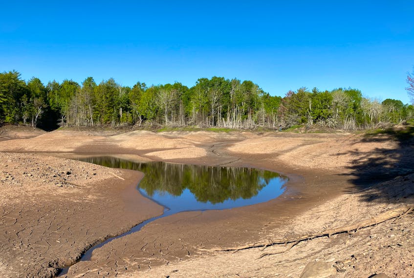 Slade Lake has been largely drained of its water this spring by the same geological formation responsible for the famous, and nearby, Oxford sinkhole. (CONTRIBUTED PHOTO)