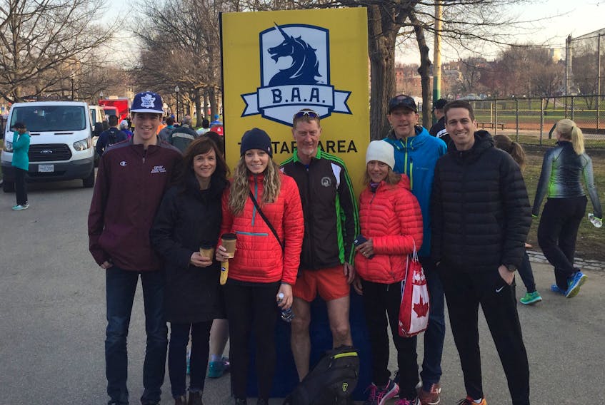 Islanders are in Boston for today’s marathon. From left are Samuel Peterson, Jocelyn Peterson, Amber Spriggs, Francis Fagan, Pam Power-McKenna, Mike Peterson and Stan Chaisson.