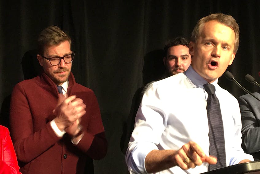 Seamus O'Regan speaks to supporters after being re-elected in Monday night's federal election.