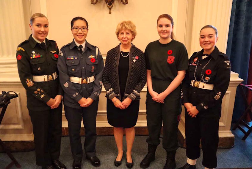 Canadian Junior Ranger Zoe Stevens, second from right, of Mary's Harbour attended the Remembrance Day ceremony in Ottawa on Nov 11. CONTRIBUTED