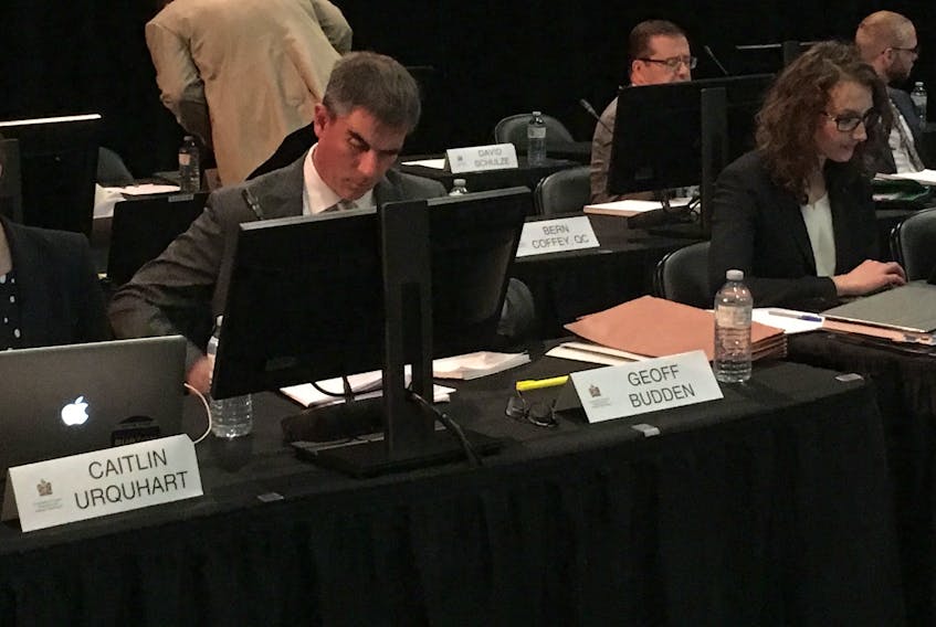 Lawyers a the Muskrat Falls inquiry in Labrador Monday.