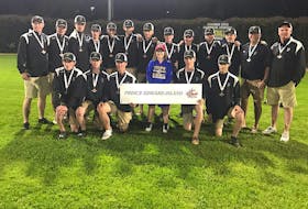 Prince Edward Island’s 15-and-under baseball team is coming back from nationals with bronze medals. Front row, from left, are Chris MacDougall, Myles Grant, Luke Coughlin, Zoey, a batgirl from Oshawa, Caden Doyle and Will Morrison. Second row, coach Joe McInnis, Ethan Smith, Brandon Langley, Sam Worth, Jacob Dunn, Declan Campbell, Nolan Stewart, Colby Huggan, Grayson Laporte, Cody McCormack, Owen Lynch, coach Blair Creelman and head coach Rob McCormack.