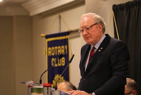 Premier Wade MacLauchlan delivers his ‘state-of-the-province’ speech before the Rotary Clubs of P.E.I. at the Rodd Charlottetown Monday night.