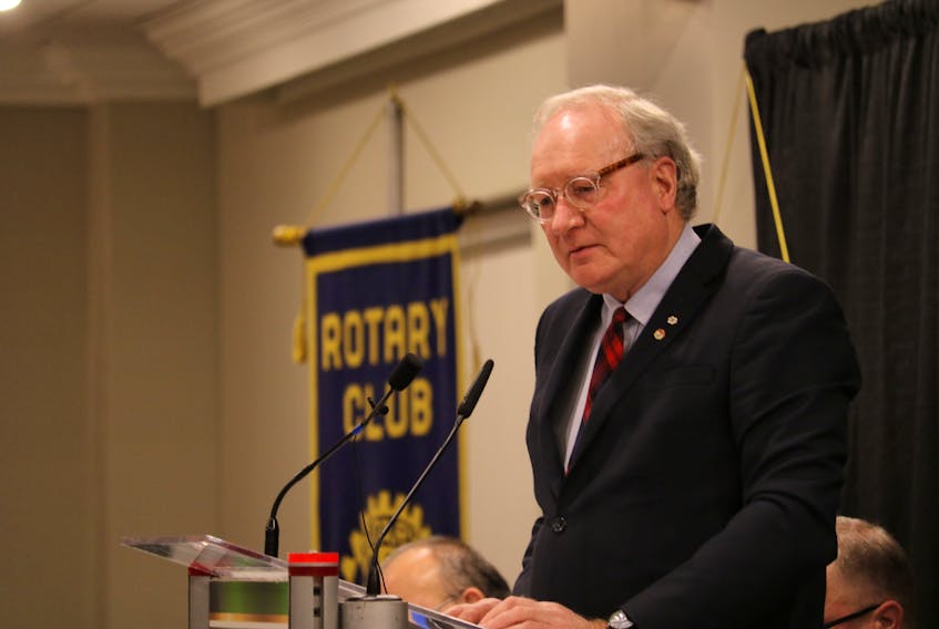 Premier Wade MacLauchlan delivers his ‘state-of-the-province’ speech before the Rotary Clubs of P.E.I. at the Rodd Charlottetown Monday night.