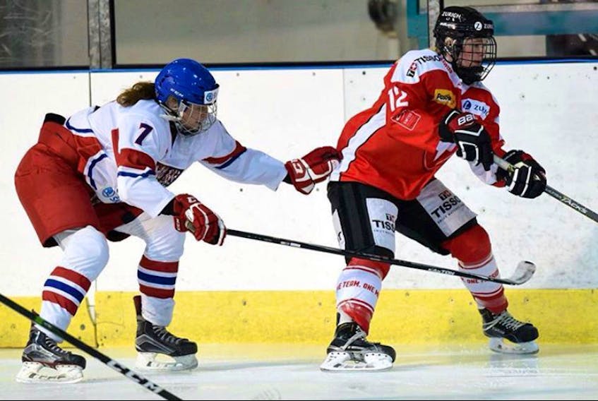 Bedeque's Marilyn Fortin, right, has played for Switzerland in international competition during the past couple of seasons.