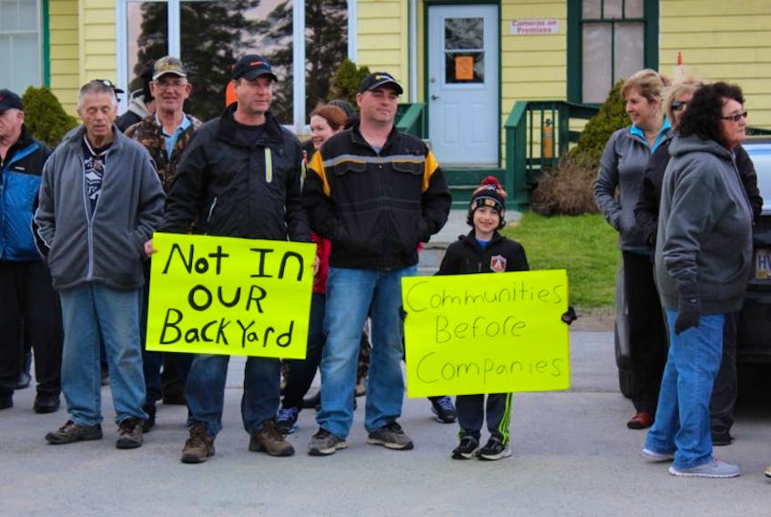 Residents of Whitbourne all gathered in front of the town hall Tuesday evening to voice their concerns about a recent proposal for a composting plant in the area.