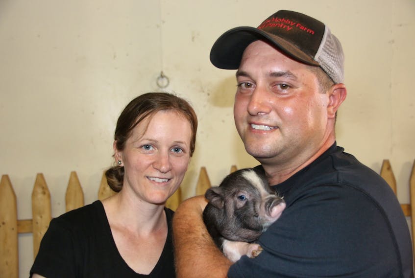 Lisa and Shane Wambolt are at the NSPE with Wambolt’s Hobby Farm and Pantry. They have piglets, a pig, goats and a sheep at their booth in the Industrial Building.