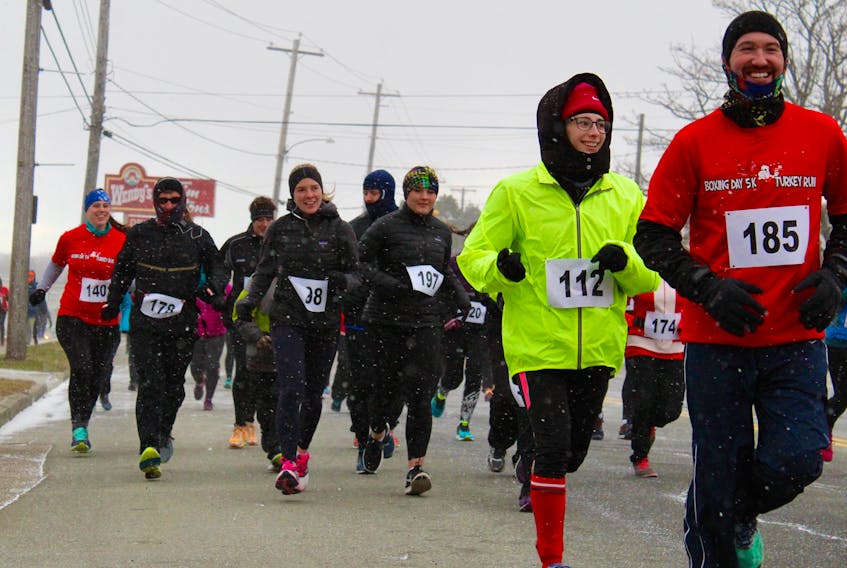 Some of the participants in the Boxing Day 5K in Yarmouth on Tuesday morning, Dec. 26. ERIC BOURQUE