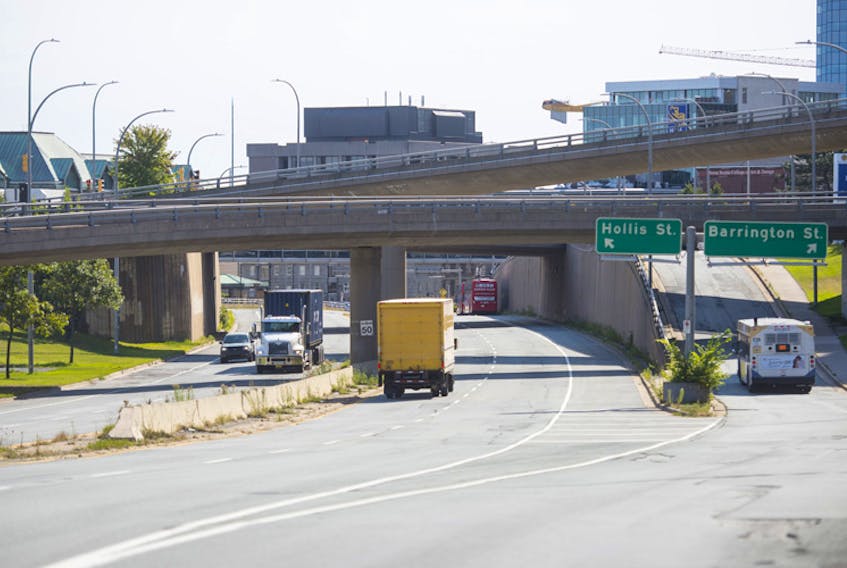 Vehicles pass through the Cogswell Interchange Sept. 25, 2018.