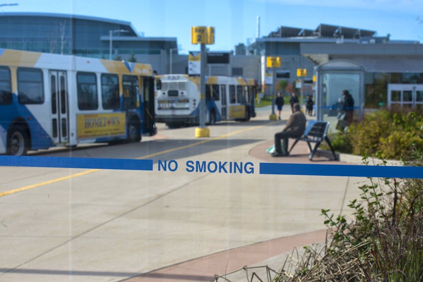 A bus shelter displays a no-smoking sign at the Lacewood transit terminal on Monday, Oct. 15, 2018, the day that Halifax’s new bylaw restricting smoking to designated areas came into effect.