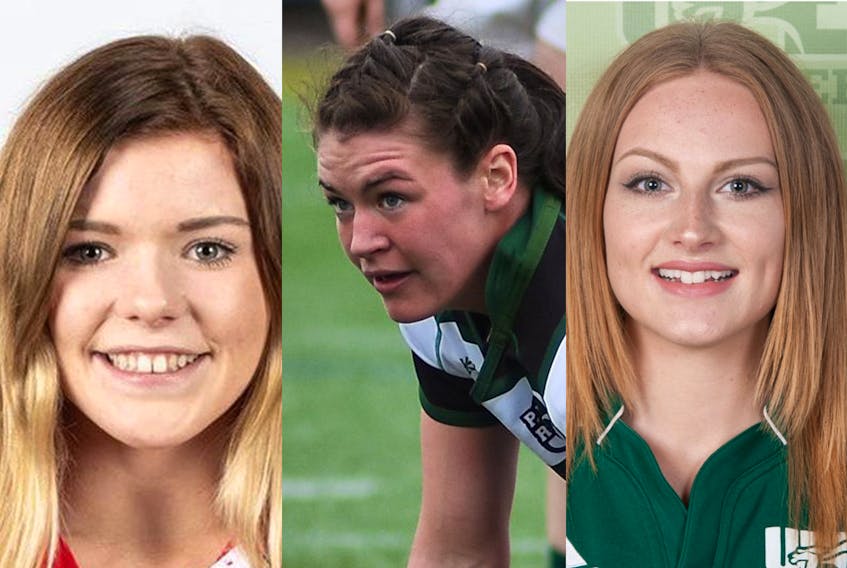 The finalists for Sport P.E.I.’s intercollegiate female athlete of the year, from left, are wrestler Hannah Taylor, rugby’s Alysha Corrigan and sprinter Bailey Smith.