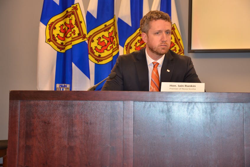 Premier Iain Rankin speaks to media at One Government Place in downtown Halifax after a cabinet meeting on Thursday, March 4, 2021.