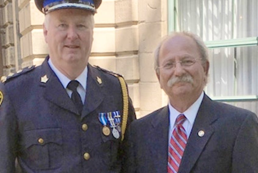Mayor David Kogon was in Halifax on July 5 to participate in a ceremony in which Amherst Police Chief Ian Naylor received a second bar to his Police Exemplary Service Medal. - Town of Amherst photo