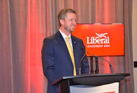 Iain Rankin speaks with media after being named the new leader of the Liberal party of Nova Scotia at the Halifax Convention Centre on Saturday, Feb. 6.