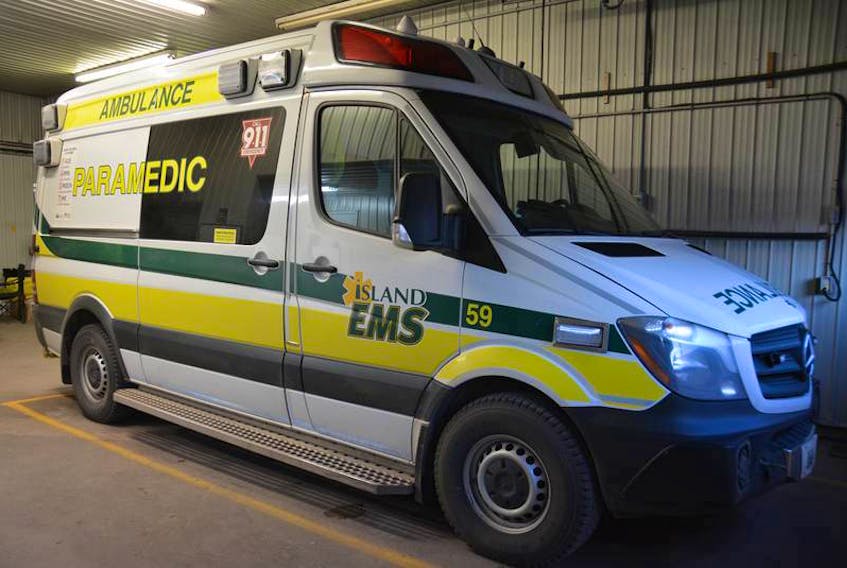 An Island EMS ambulance sits in its bay at the company’s Summerside base. 

(The Journal Pioneer- Colin MacLean)