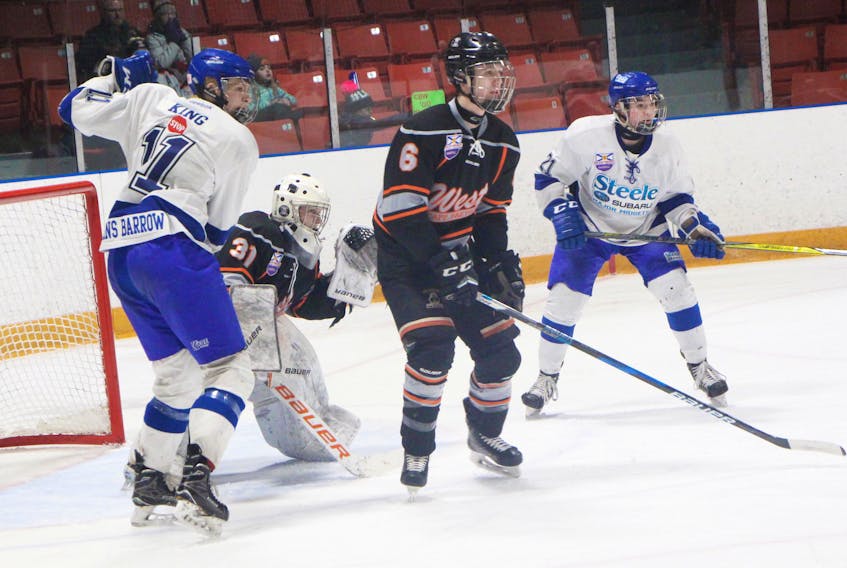 Defenceman Jack Morris, from Antigonish, pictured in playoff action last season versus Dartmouth Steele Subaru, was selected second overall in this year’s Maritime Hockey League, held June 9 in Berwick. File