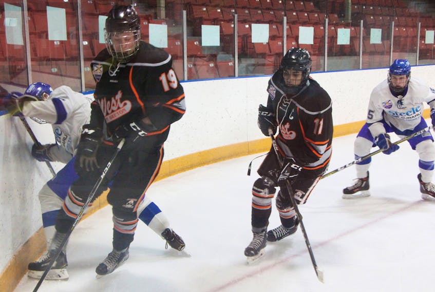 The Cape Breton West Islanders will be looking to Antigonish natives Sam Grant (left) and Darren Waterman to lead them as they take on the Valley Wildcats in the first round of the Nova Scotia Eastlink Major Midget Hockey League playoffs, starting March 2 and 3 in Port Hood. Waterman earned first-team all-start status for his play this season, while Grant earned second-team. The duo finished one-two in points for CBW.