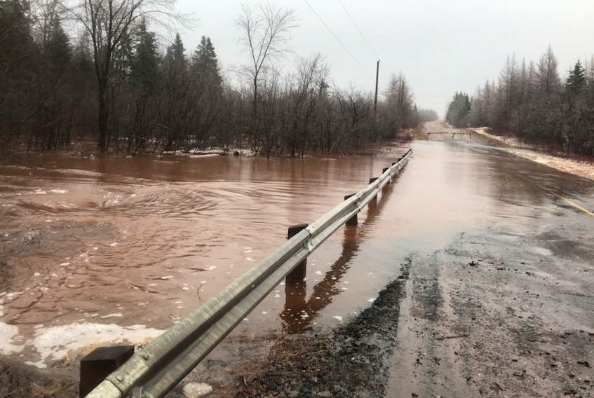 The flooded bridge on the Center Line Road.