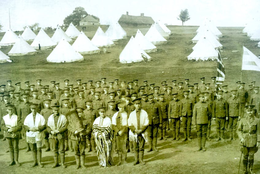 Soldiers of the Jewish Legion in Windsor, Nova Scotia in 1918. They were part of the 39th Battalion Royal Fusiliers.