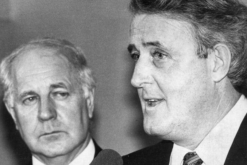 John Buchanan with former prime minister Brian Mulroney. - Herald file
