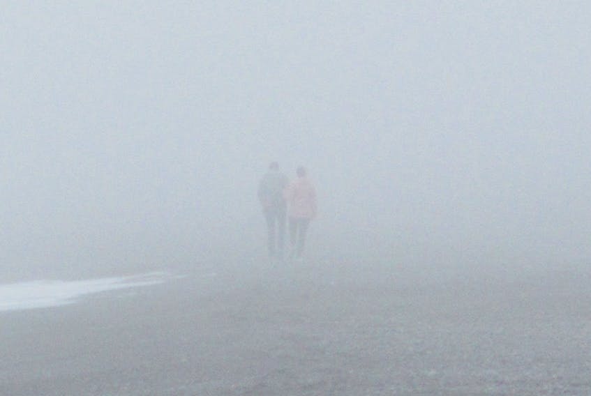 Grandma Says: It’s good for your complexion; summer fog is also good to keep the heat down. This couple didn’t seem to mind it nor did they mind having their photo taken. Truth be told, they might not have seen Janny VanHouwelingen through the thick fog at St Vincent’s Beach. The area is a popular spot for whale watchers to gather, on a clear day. It’s located about halfway between Mistaken Point UNESCO Site in Portugal Cove/Trepessary area and the Salmonier Nature Park/Wild Golf Resort on the Irish Loop.