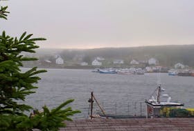 Fog. We’re quite familiar with it! By definition, fog is a visible aerosol consisting of tiny water droplets or ice crystals suspended in the air. I prefer to think of it as a translucent mist, gently bathing the landscape. This beautiful twilight photo was taken by Steven MacNeil on a foggy evening in Main-a-dieu Harbour Cape Breton.