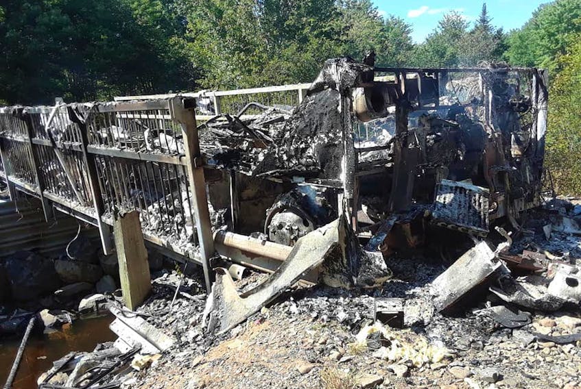 A 10-metre bridge that connects the Kennetcook trail to Rhines Road has been closed to recreational vehicles after an RV fire Aug. 25. The Fundy ATVenturers ATV Club is in the process of finding an alternative route. CONTRIBUTED BY FUNDY ATVENTURERS ATV CLUB