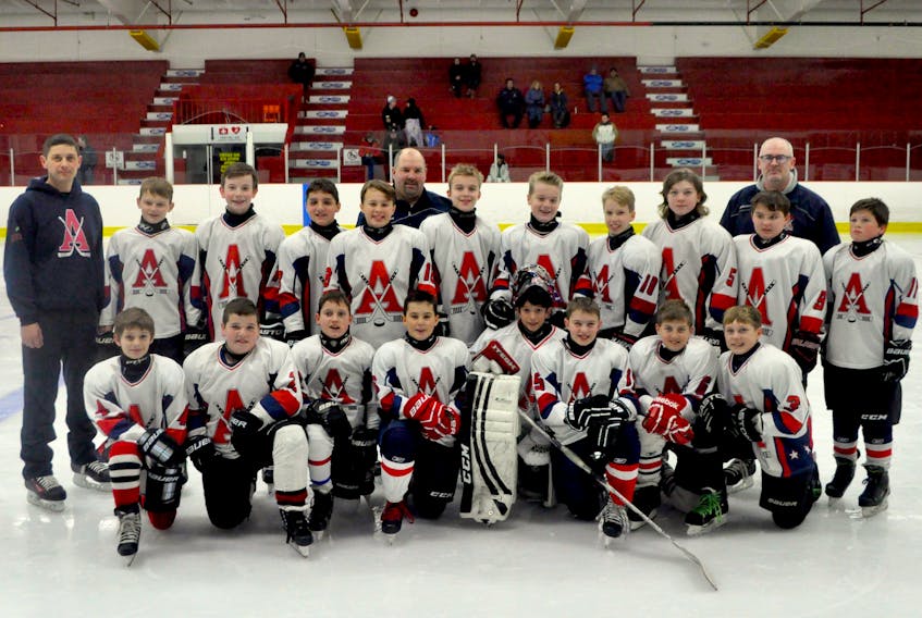 Kentville’s peewee C1 team, with coach Joe MacDonald standing in the middle of the back row, will soon enter the Chevrolet Good Deeds Cup competition, which will select ten finalist teams from across Canada based on the good deeds they’ve done in their communities.