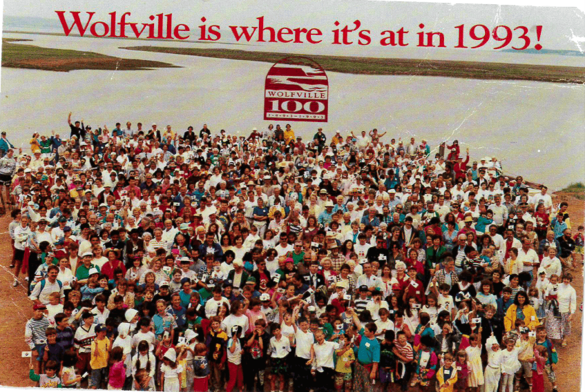The commemorative group photo taken during Wolfville's 1993 centennial celebrations on July 1, when 1,000 people gathered by the waterfront. Nick Zamora, who is organizing the Wolfville 125 celebrations, plans to recreate the shot.